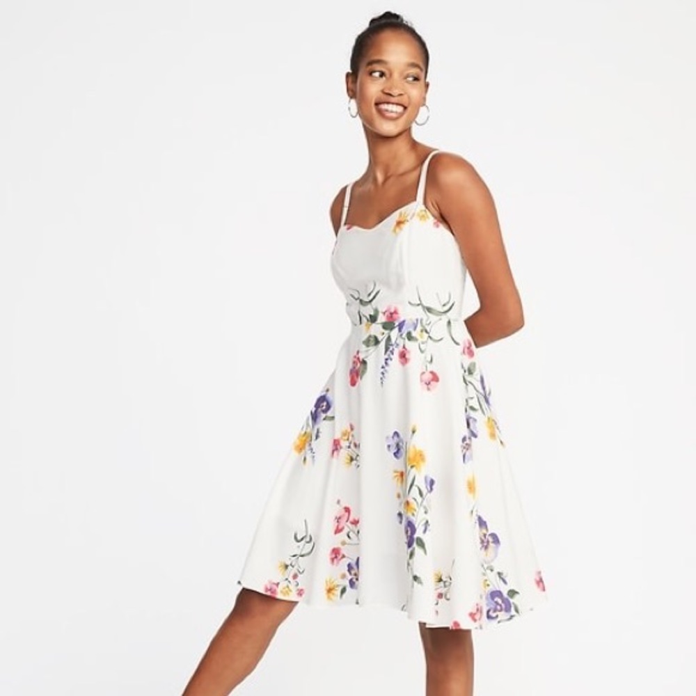 Old Navy White Floral Fit & Flare Cami Dress